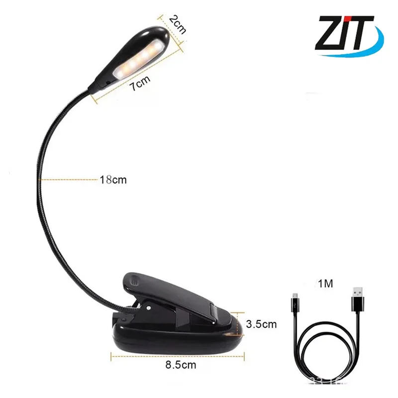 7 светодио дный LED Клип тип лампа для чтения с USB Перезаряжаемые двойной свет