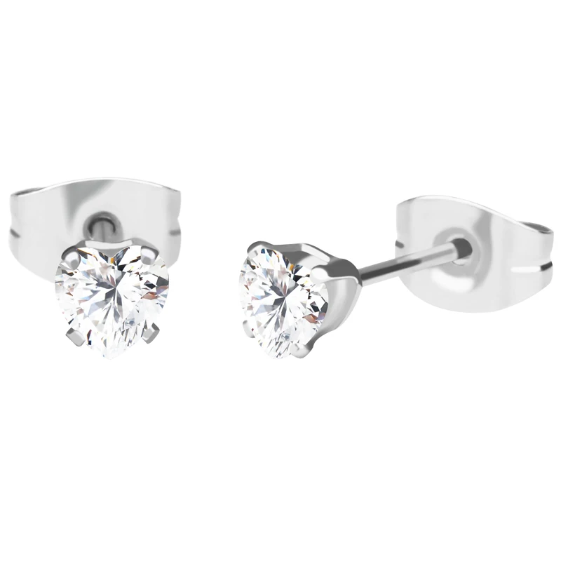 olowu Rose Gold Stud Earrings Classic Women Heart For Valentine's Day Gift Men Cubic Zirconia Crystal Mens 4mm | Украшения и