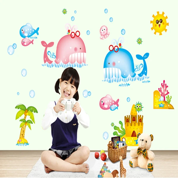 

New cute whale children room household adornment wall stick mobile stick on the wall