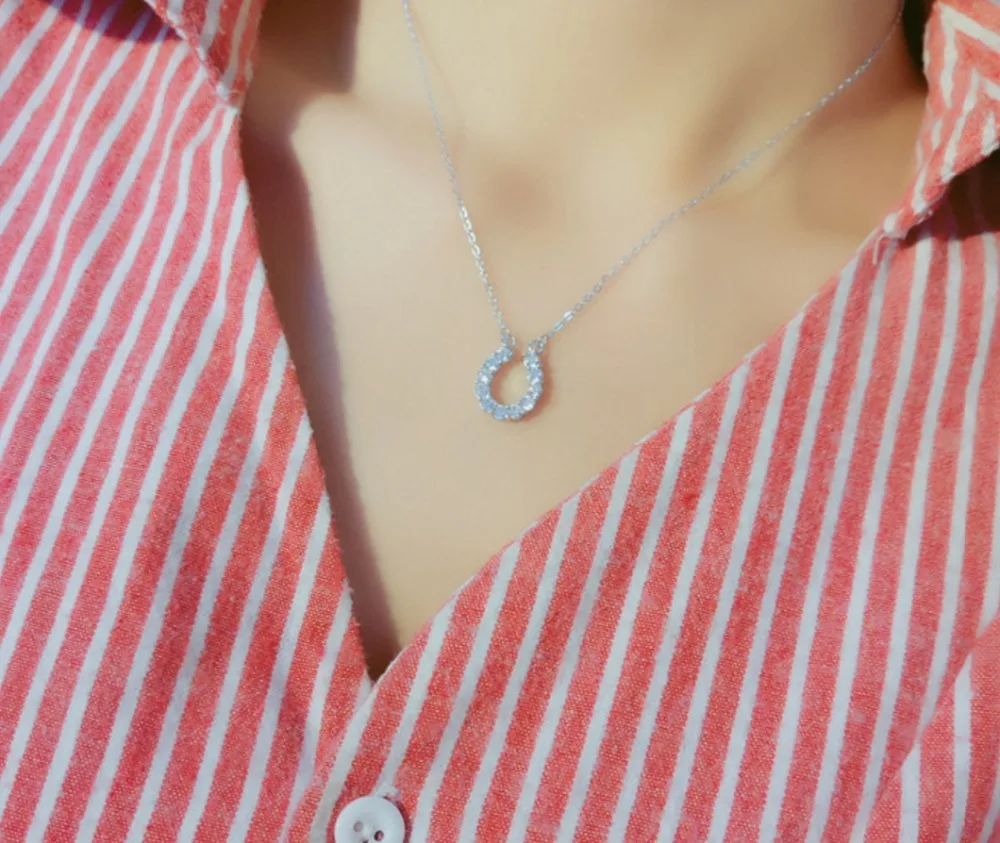 Модные Лаки Подкова ожерелье 925 Стерлинговое Серебро кубического циркония U