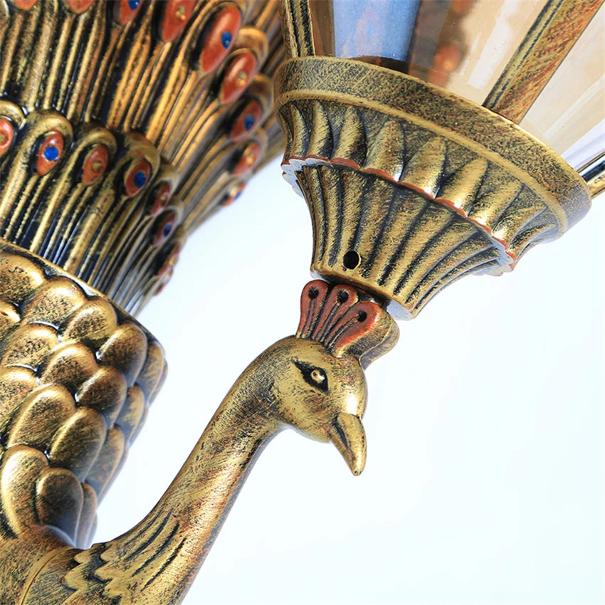 Роскошные Павлин E27 Настенные светильники Ретро Европейский гостиной