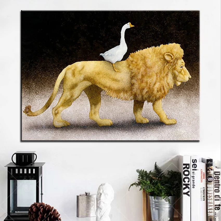 

Large size Printing Oil Painting goose loved leo Wall painting Wall Art Decoration Picture For Living Room painting No Frame