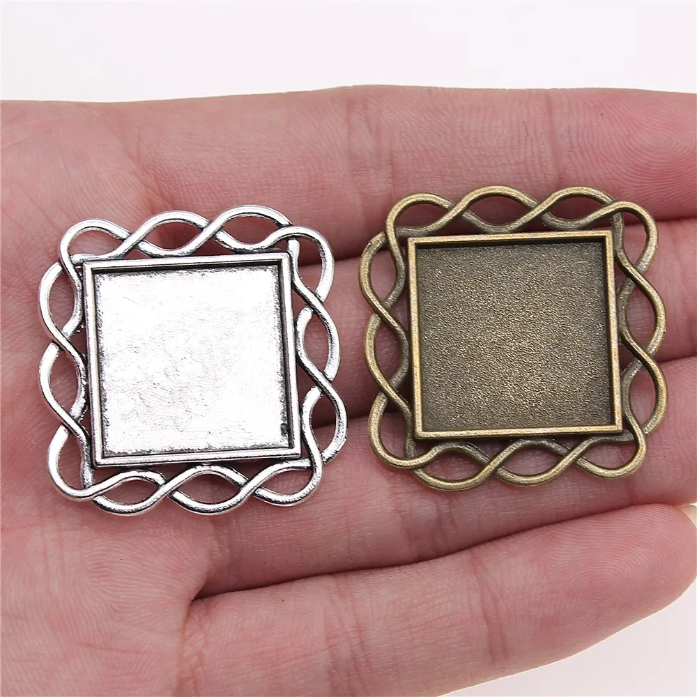 

WYSIWYG 5pcs 20mm Inner Size Antique Bronze Antique Silver Color Alloy Square Shape Cameo Cabochon Base Setting