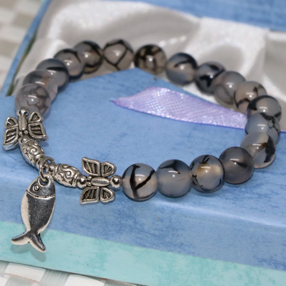 Женский браслет с подвеской в виде рыбы 8 мм 7 5 дюйма|bracelets for|strand braceletsbracelets for women |