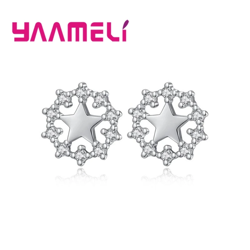 

Classic New Fashion Star Stud Earrings For Girlfriends 925 Sterling Silver Round Cubic Zirconia Wedding EarringsBig Sale