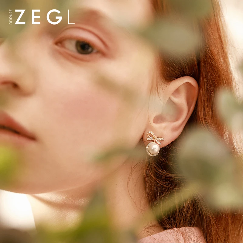 Женские серьги-клипсы ZEGL серьги с искусственным жемчугом и бантом