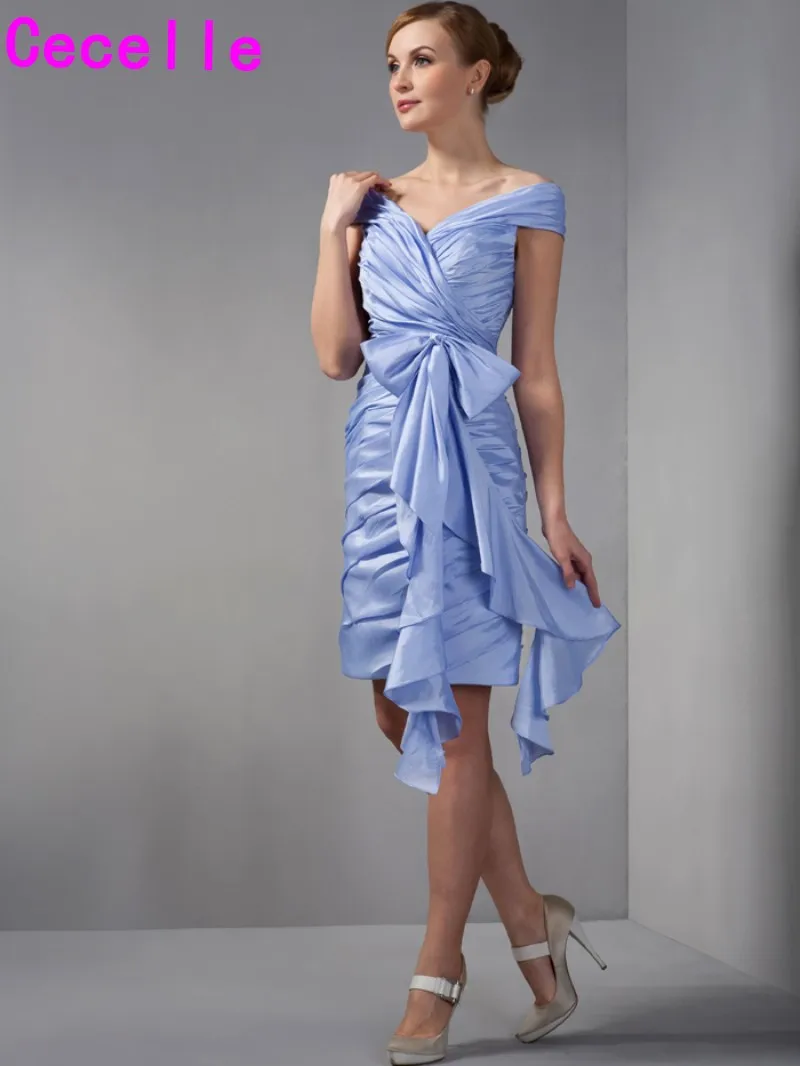 Short Knee Length Sheath Lavender Off Shoulder Mother Of Bride Dresses Informal Ruched Vintage Taffeta Wedding Party UK | Свадьбы и