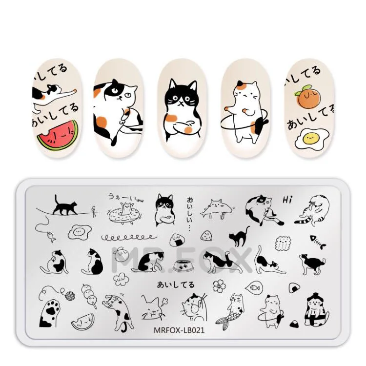 MRFOX-LB21 1PC Stamping Plates Geometric Lines Cute Animal Food Chinese Festive Style Image Stamping Stencil For Nail Polish Art - Цвет: MRFOX-LB21