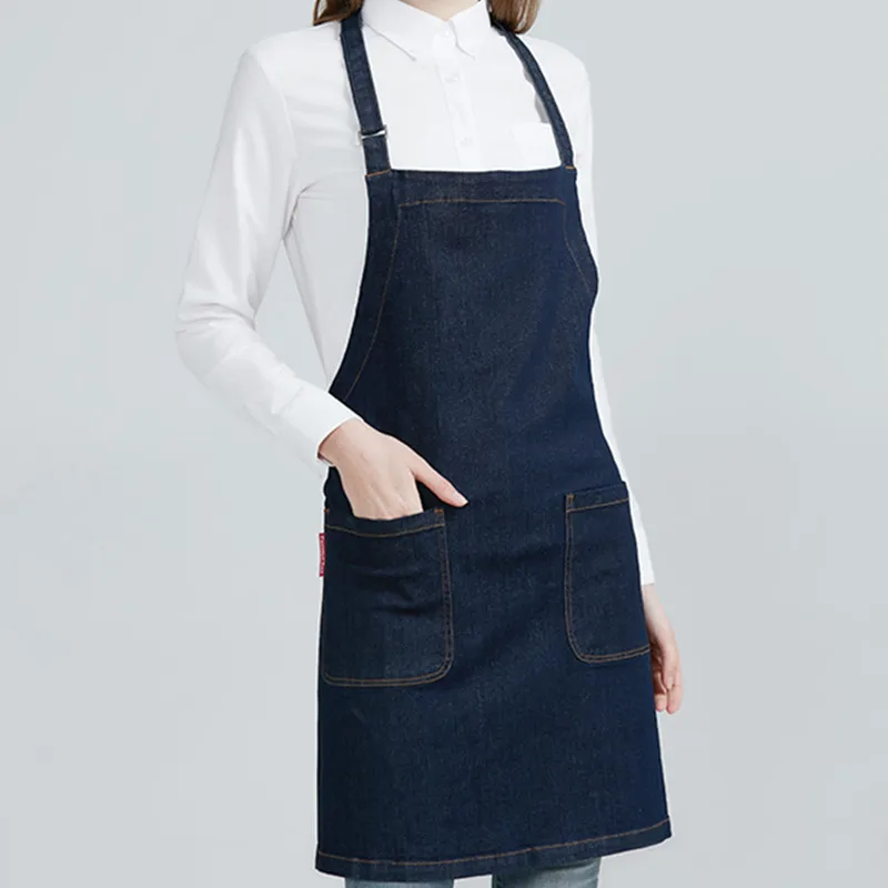

Blue Denim Apron Barista Cotton Strap Baker Bartender Waitress Chef Catering Uniform Florist Hairdresser Painter Work Wear D29