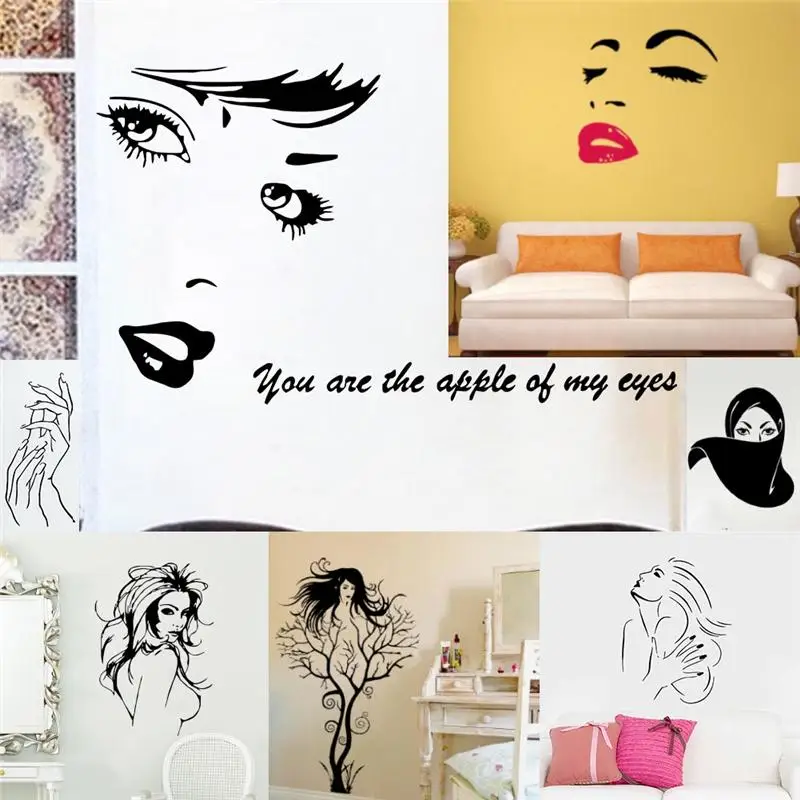 

Sexy Naked girls wall stickers office room decoration zooyoo8465 woman eyes face lip vinyl adesivo de parede home decal mual art