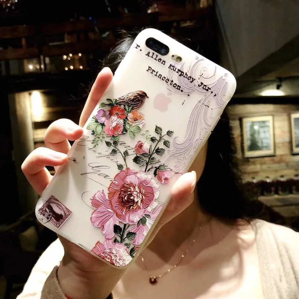 Силиконовый чехол с цветами для iPhone 7 8 Plus XS Max XR 3D розовые цветочные чехлы X 6 S 5 SE