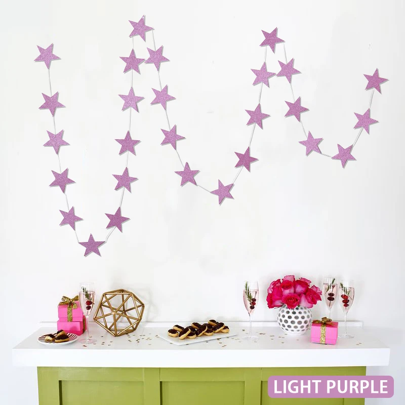 Glitter Purple Star 4 м круглая звезда сердце бумага звезда гирлянда струны баннеры для свадебной вечеринки день Святого Валентина дома висящие шары гирлянда украшения - Цвет: Glitter Purple Star