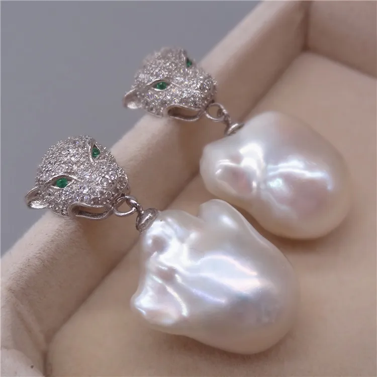Серьги из серебра 925 пробы с натуральным белым жемчугом особой формы|925 sterling|large