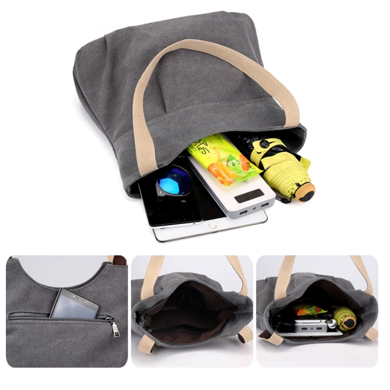 

Simple Solid Women Bag Casual Tote Canvas Shoulder Bags Korean Version top-handle Bags Large Capacity Handbags
