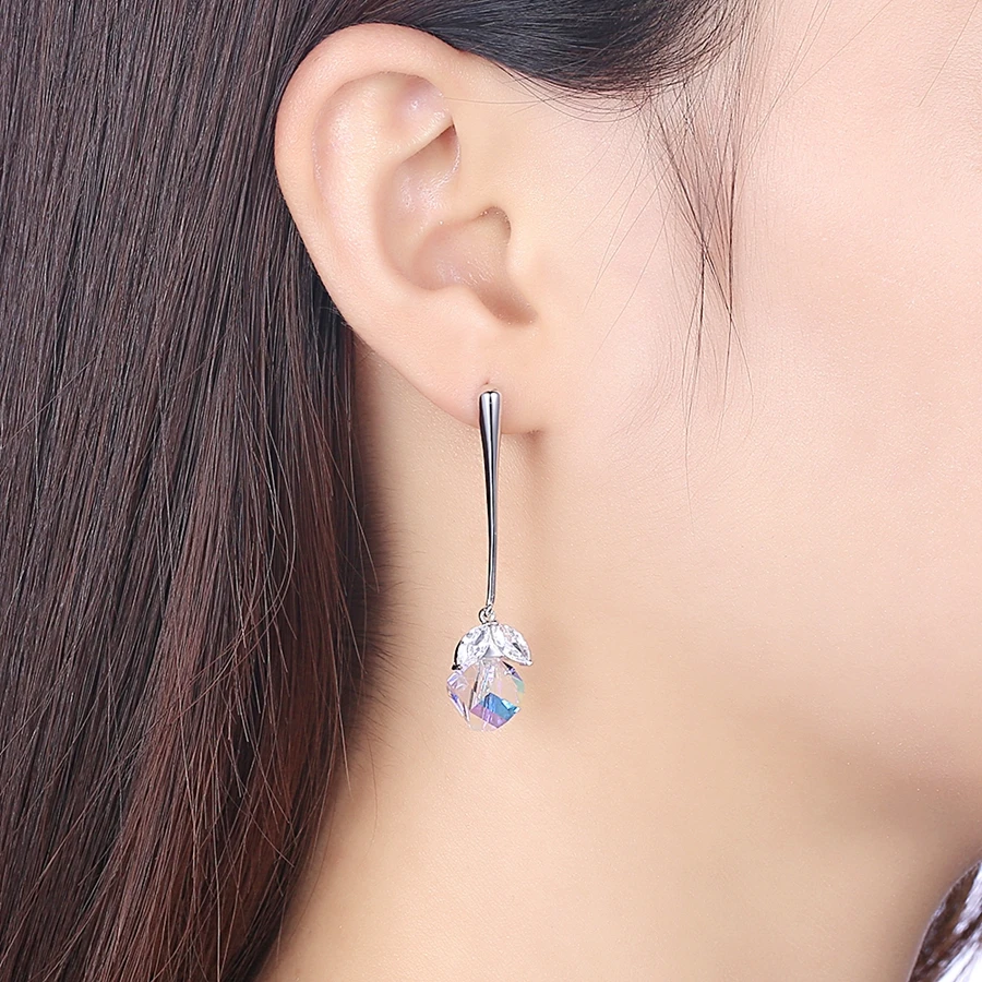 Серьги с кристаллами от Swarovski циркониевые серьги висячие из стерлингового