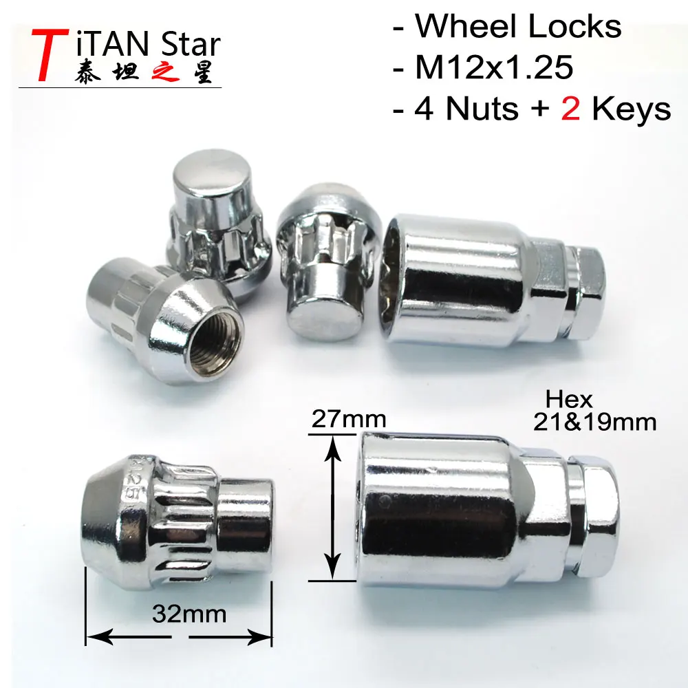 4 гайки + 2 ключа M12x1.25 1 25 OEM диски колесные замки наконечники Противоугонная