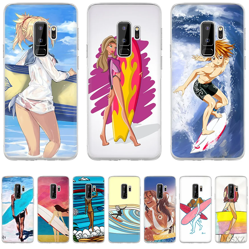 Чехол для Samsung A10 A20 A30 A40 A50 A60 A70 A9 A7 A5 A6 A8 Plus surf art Girl Ультратонкий Жесткий ПК с