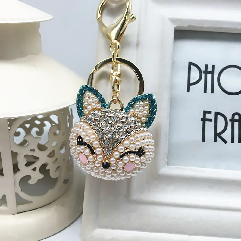 BLITHEYCar Keychain Fox Ball with Artificial Inlay Pearl Rhinestone Key Chain gifts Women Handbag Ring Delicate | Украшения и