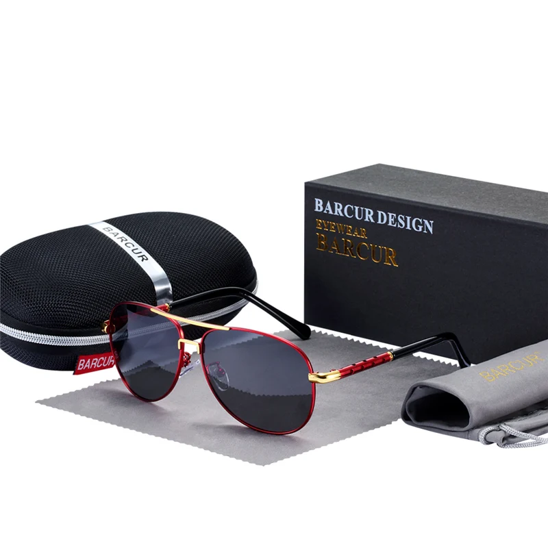 Red Gray BARCUR винтажные Поляризованные солнцезащитные очки для мужчин модные мужские солнцезащитные очки для путешествий - Цвет линз: Red Gray