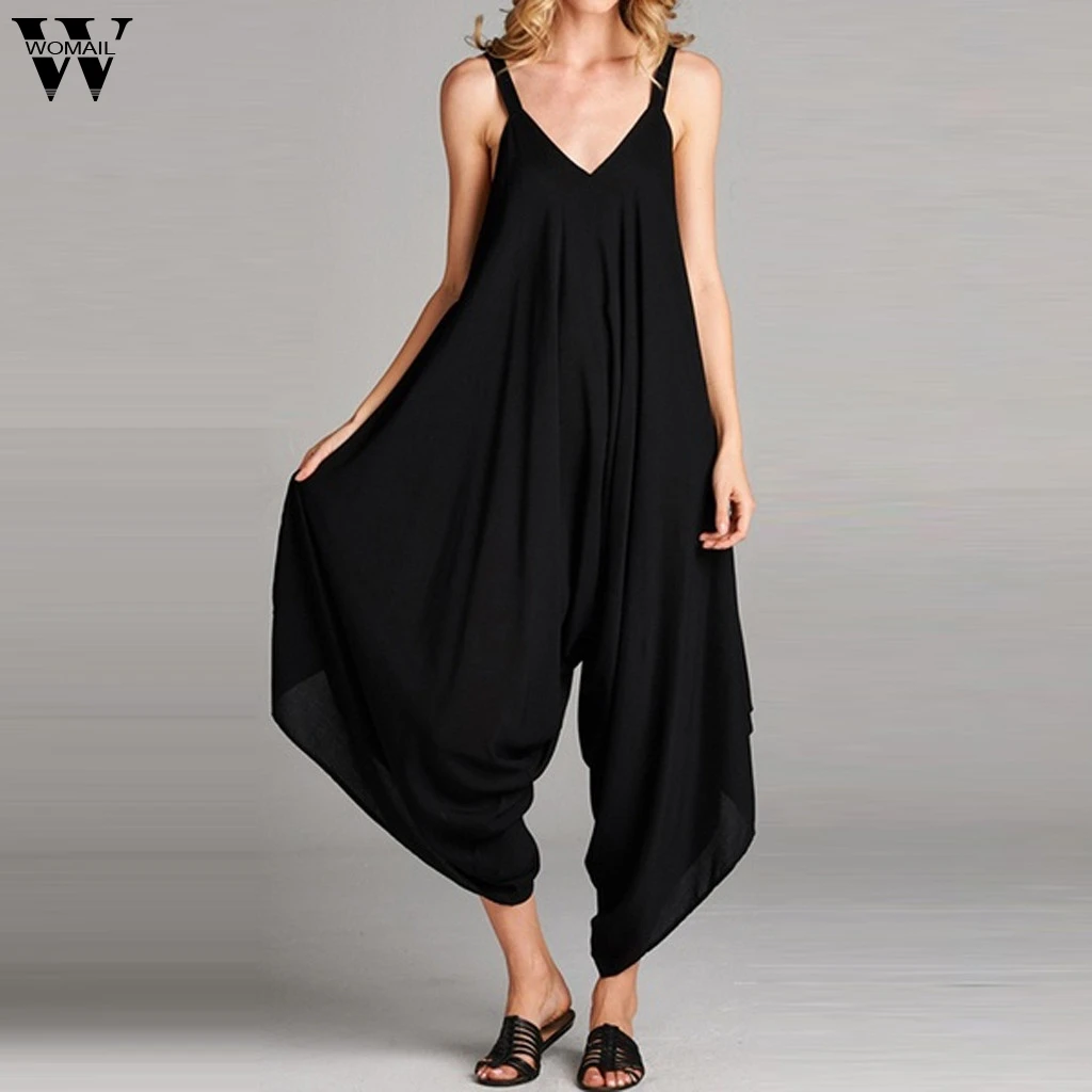 Womail Fashion комбинезон Для женщин Комбинезоны Свободные Повседневное комбинезон ппартияной шерстяной ткани с пикантными ремешками; туфли с v-образным вырезом комбинезон для женщин; Прямая поставка May29