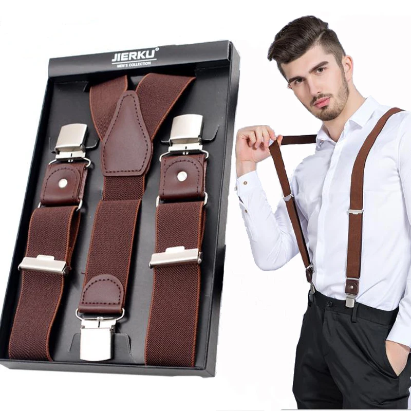 

Genuine Leather Suspenders Man's Braces 3Clips Suspensorio Fashion Trousers Strap Father/Husband's Gift 3.5*120cm JK3C02
