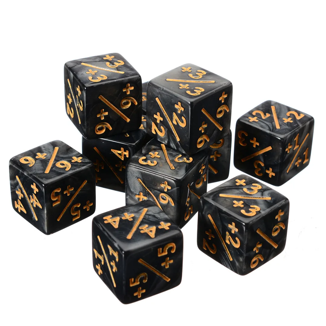 

10Pcs White Black 14mm 6 Side Dice Counters +1/-1 Dice Kids Toy Counting Dice For The Gathering Game Counting