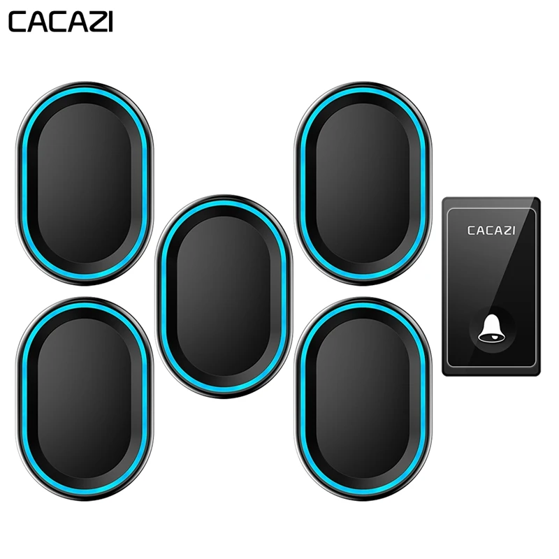 

CACAZI Self-powered Wireless Doorbell Waterproof No Battery Required 1 Button 5 Receivers Home Call bell US EU UK Plug 58 Chimes