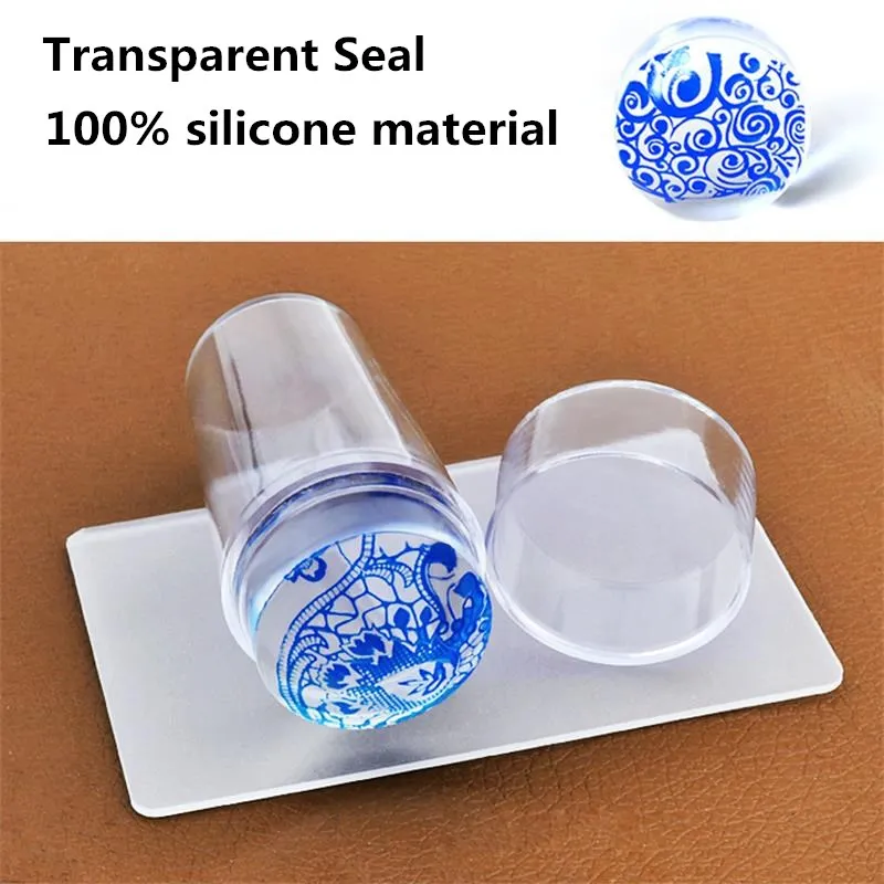 

New Pure Clear Jelly Silicone Nail Art Stamper Scraper with Cap Transparent 2.8cm Nail Stamp Stamping Makeup Tools