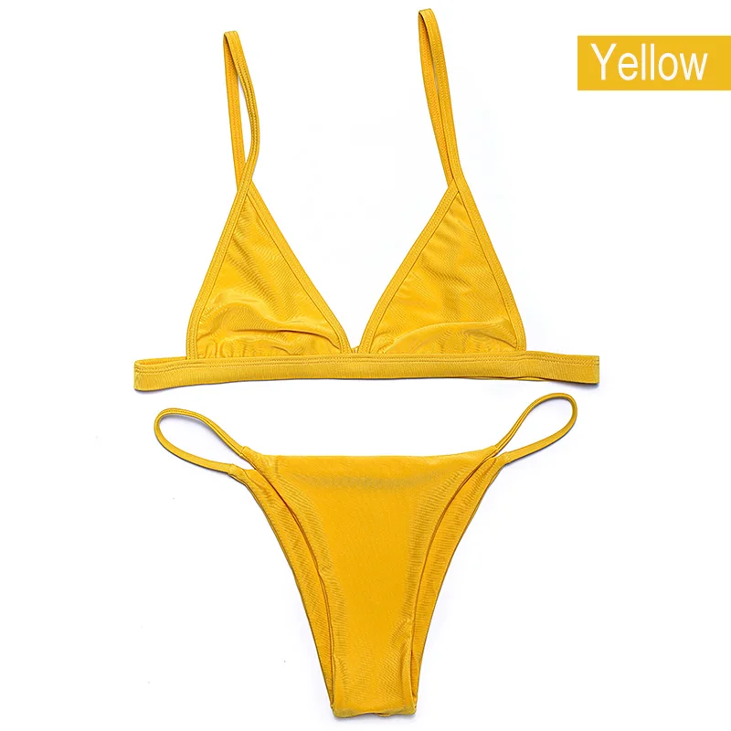 yellow Сексуальные Женщины Купальник Микро Бикини Установить Купальники С Холтер Ремень Купальники Бразильский нижняя Монокини - Цвет: yellow