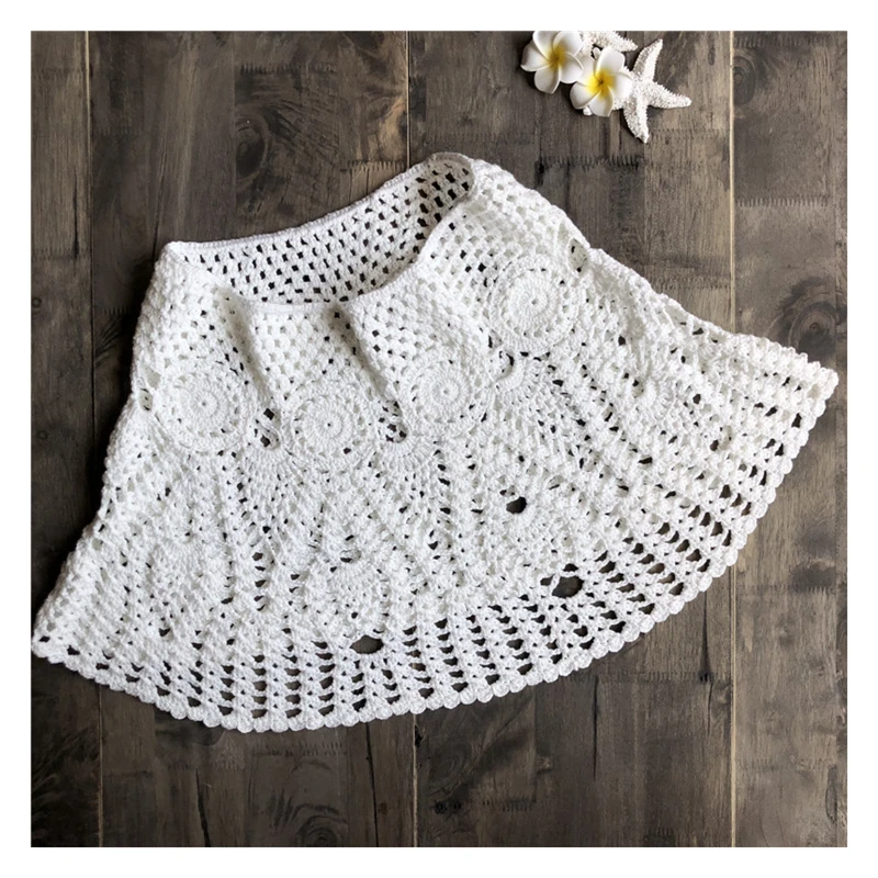 Handmade Crochet Bikini Skirt Women Sexy Hollow-out A-Line Skirt