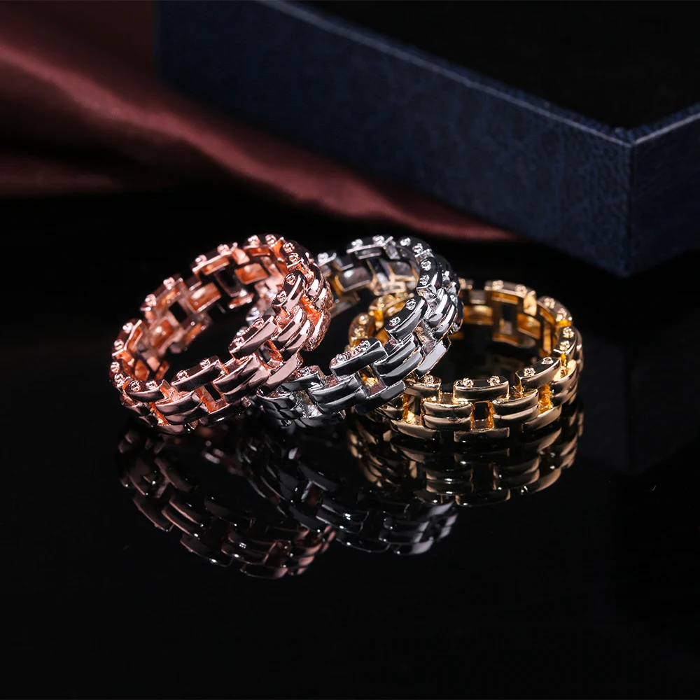 Huitan Stackable звено цепи дизайн мужские кольца серебро, золото, розовое золото цвет Avaliable Геометрическая сила мощное мужское кольцо
