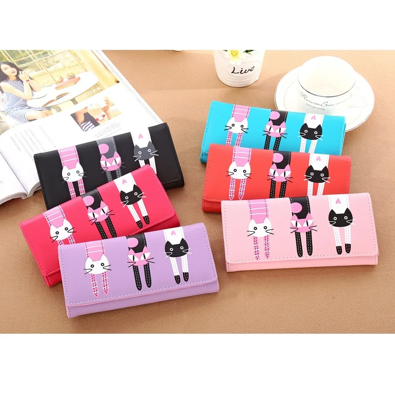 Женский кошелек с милым котом трендовый Длинный из Южной Кореи модный Удобный