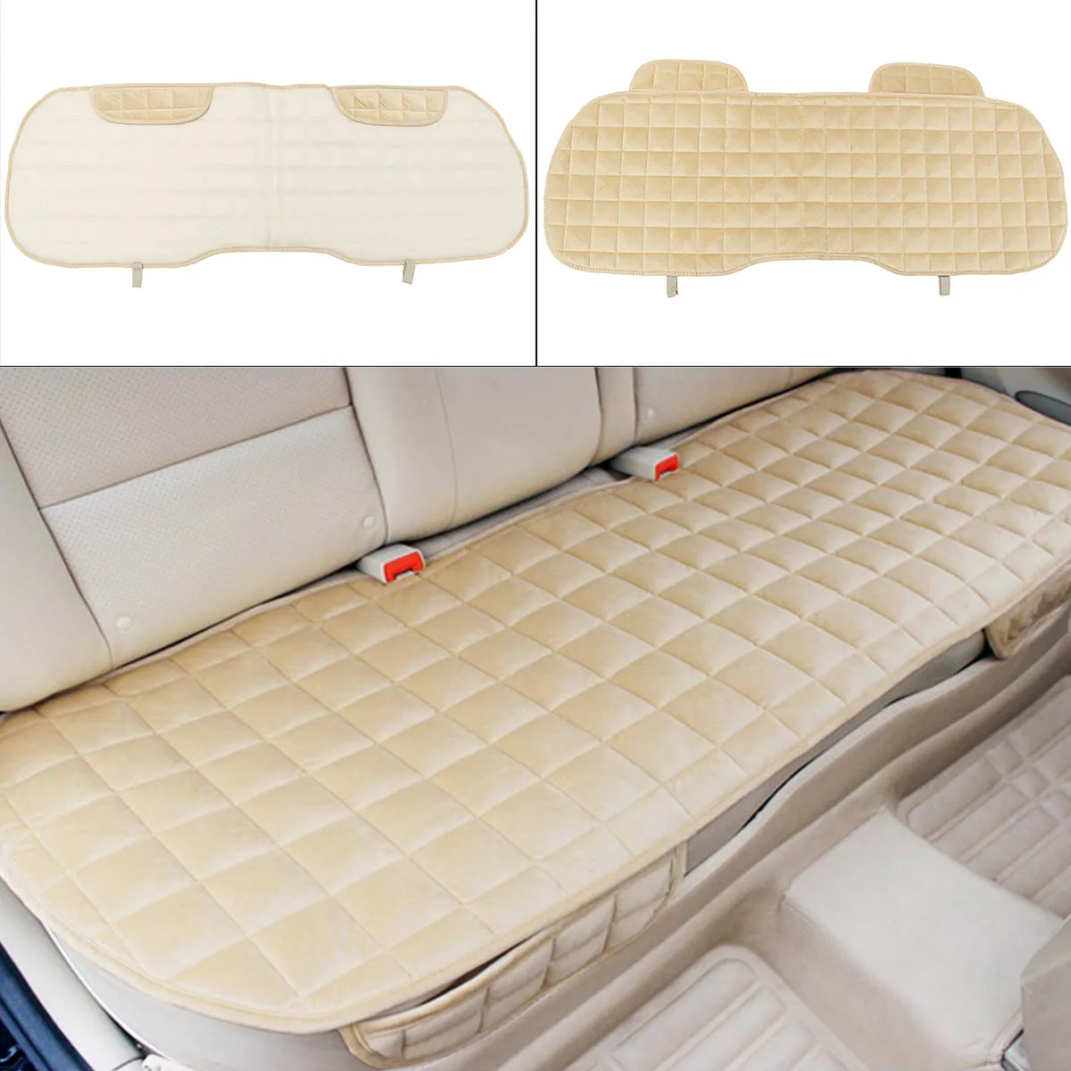 Rear Beige Car Front Rear Universal Seat Cover Winter Warm Black Seat Cushion Anti-Slip Rear Back Chair Seat Pad For Vehicle Auto Protector - Название цвета: Rear Beige
