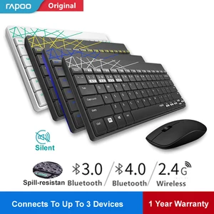 Rapoo 8000 м Multi-mode Silent Беспроводной клавиатура Мышь Combo Bluetooth 3,04,0 РФ 2,4 г переключаться между 3 устройств связи
