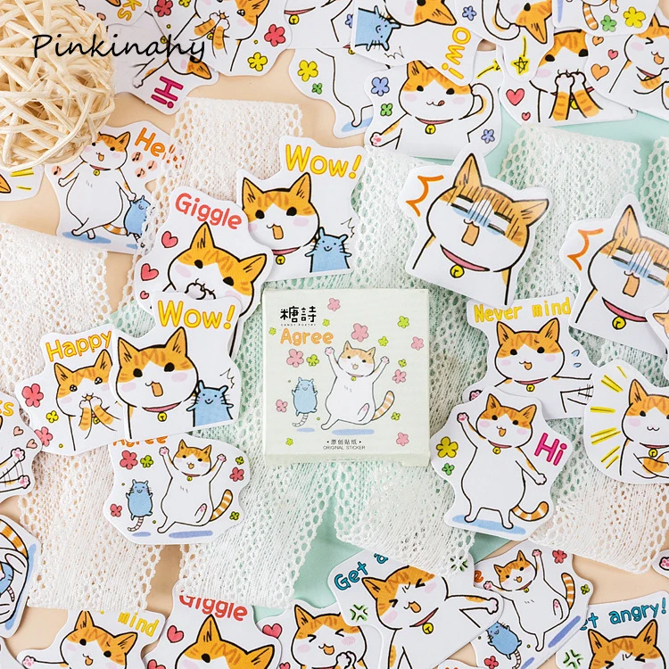 45 штук упак. Kawaii Fat Cat декоративные наклейки из бумаги васи Скрапбукинг палка