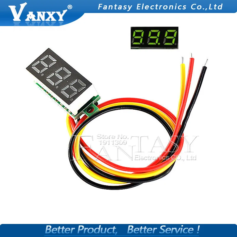 2pcs 0.28 inch ultra small green digital DC voltmeter display adjustable head triplet battery DC0-100V | Электронные компоненты