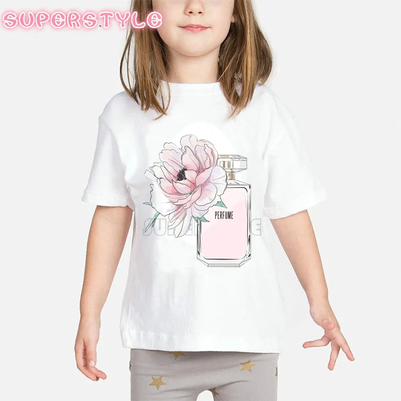 Лето 2019 Детская футболка с цветочным принтом духов одежда для девочек летняя