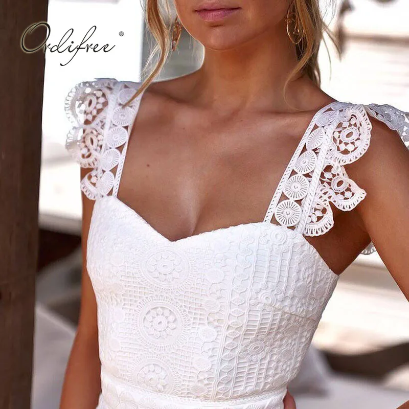 Женское кружевное вечернее платье Ordifree белое элегантное облегающее длинное на