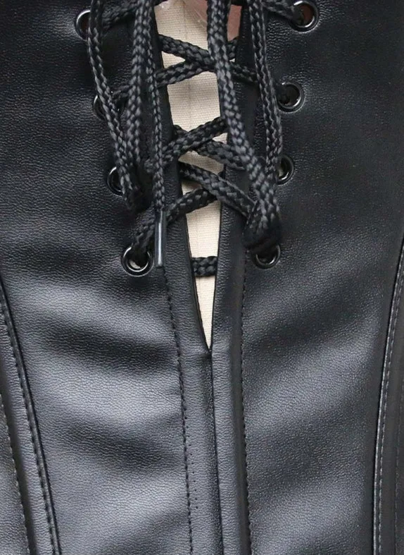 Модный сексуальный женский корсет с ремешком 2017 искусственная кожа черный