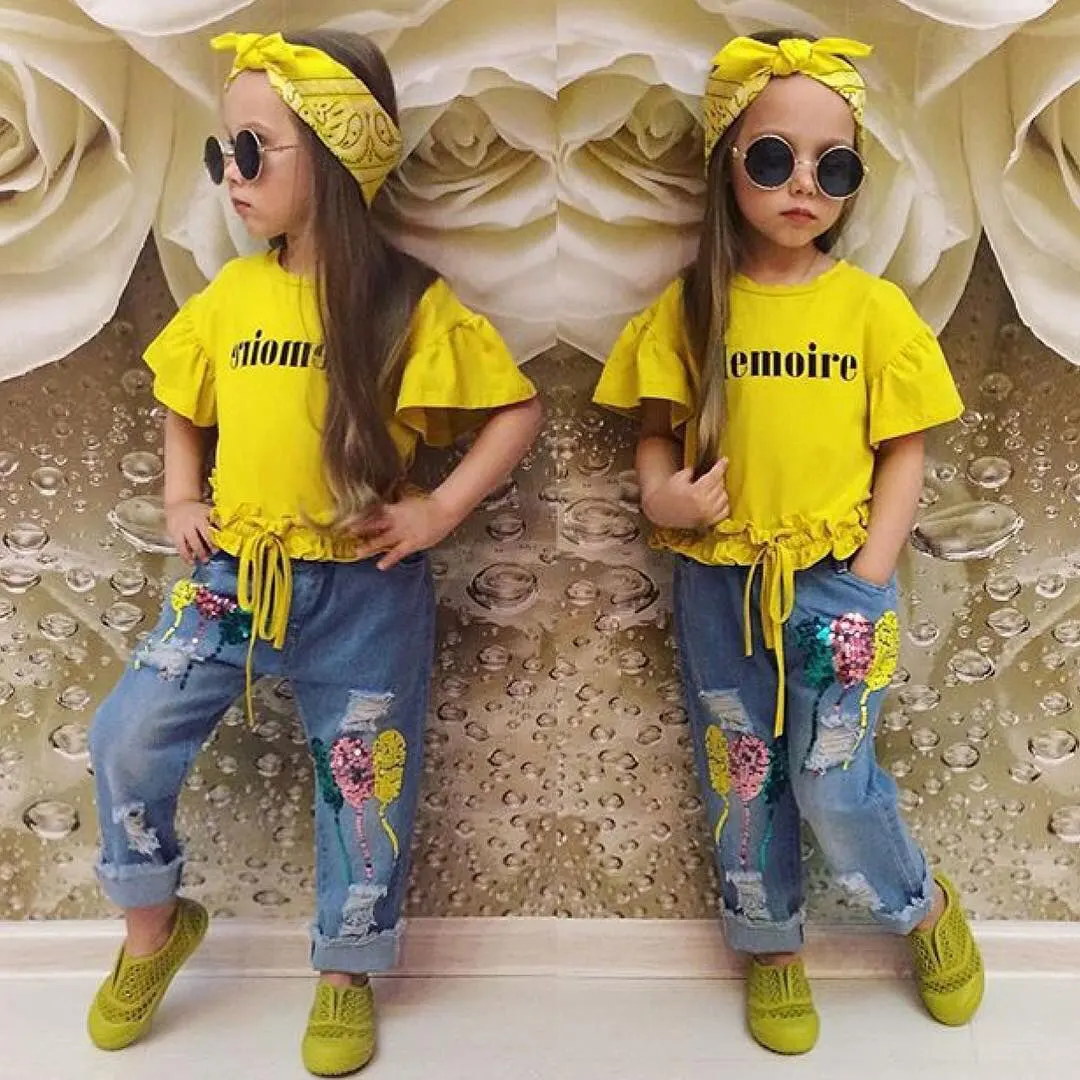Комплект для девочек с надписью AiLe Rabbit Instagram футболка коротким рукавом джинсовая