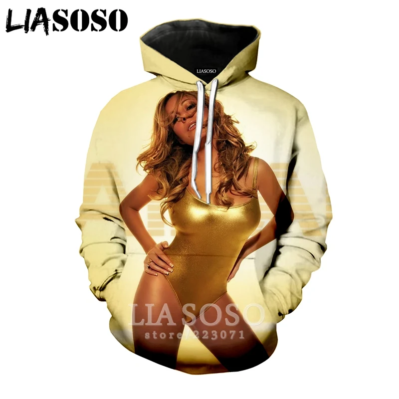 LIASOSO 2019 Winter New Fashion Men Women 3D Print Singer Mariah Carey Hoodie Unisex Long Sleeve Top Sweatshirt Pullover A177-05 | Мужская