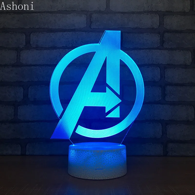 Marvel Мстители 3D настольная лампа капитан Марвел акрил 7 цветов меняющийся Ночник