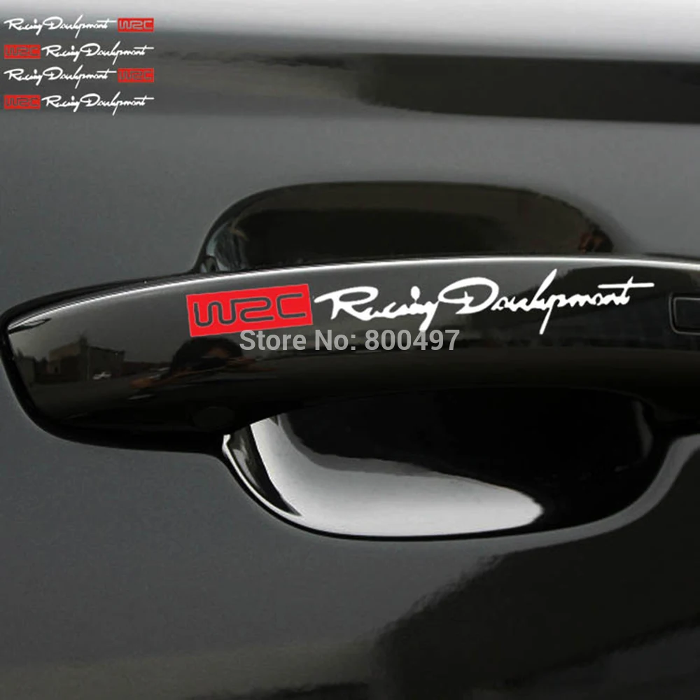 

4 x Car Styling Fashion WRC World Racing Development Creative Car Door Handle Decals Dual Color Design Stickers Vinyls Decals