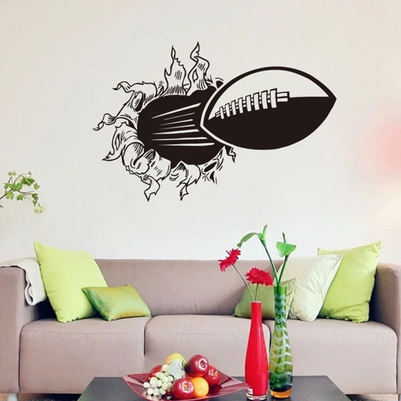 3D черные сломанные настенные регби наклейки на тему футбола для детей мальчиков