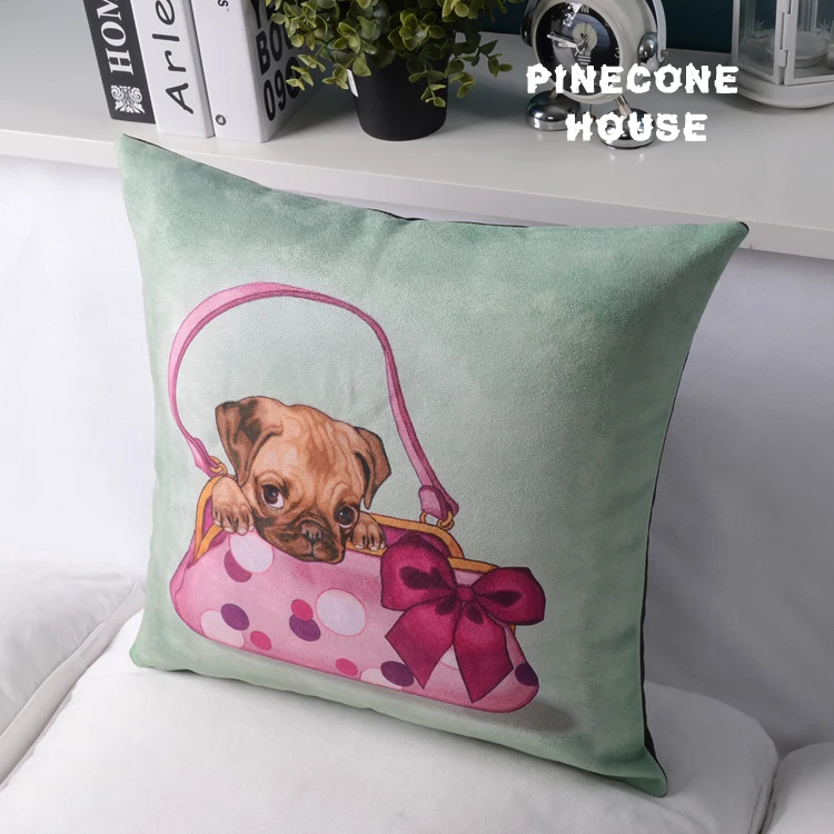 Винтаж британский стиль бархат Подушки Чехлы для мангала с милой собаки комнаты