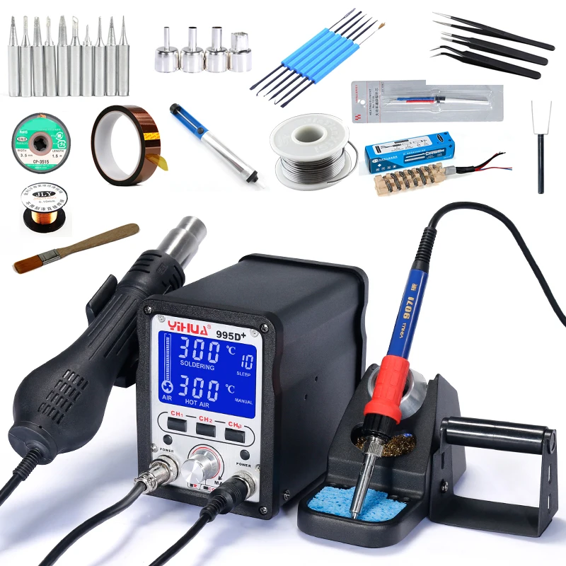 

YIHUA 995D 995D+ SMD Large LCD Display Digital Soldering Station Lead Free Hot Air Gun SMD BGA Rework Station