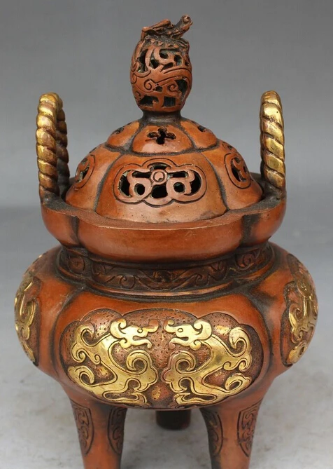 9 &quotДинастия Китайский дворец Бронзовый Свинка Зодиак Год Дракона курильница