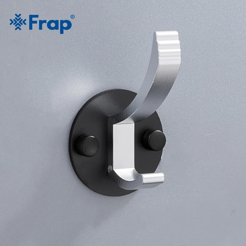 

FRAP Black Base Space Aluminum Hook Wall Mounted Hook Coat Clothes Hat Two Hooks Robe Holder Bathroom Kitchen Accessory Y18065