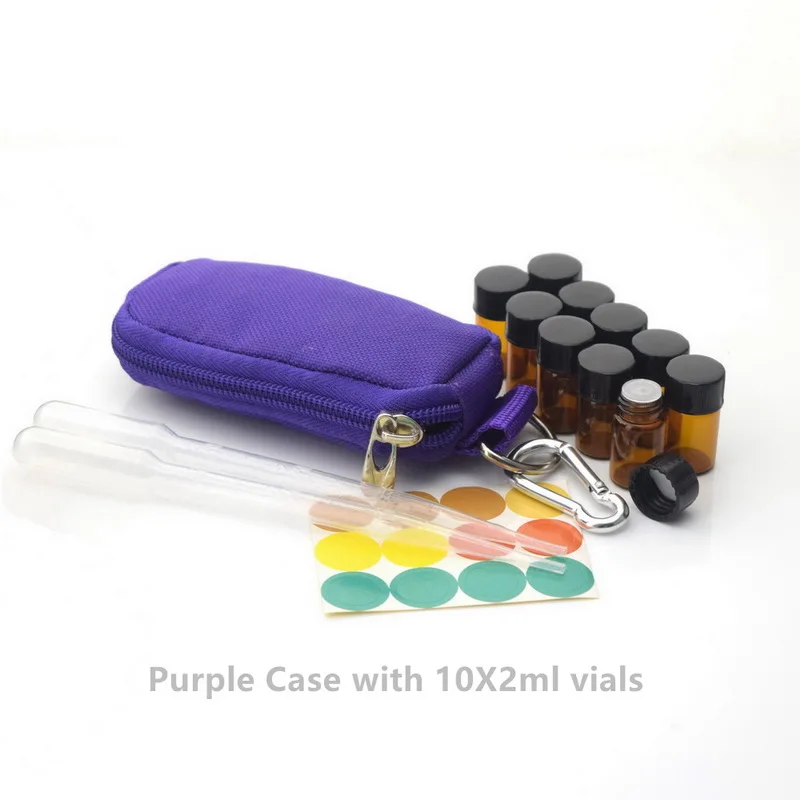 Purple with 2ml Набор ключей для бутылок с эфирным маслом, чехол для переноски, мини-сумка, дорожная сумка с 10 1 мл 1/4 драм 2 мл 5/8 драм флаконами и пустыми этикетками - Цвет: Purple with 2ml