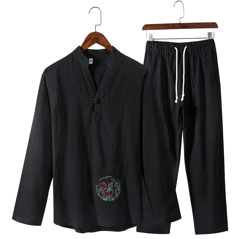 Мужской комплект повседневной одежды 2018 мужские китайские хлопковые льняные